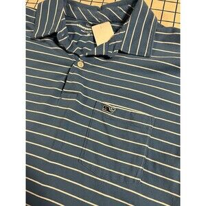 Vineyard Vines Blue White Striped Short Sleeve Polo Shirt MEDIUM Preppy Whale
